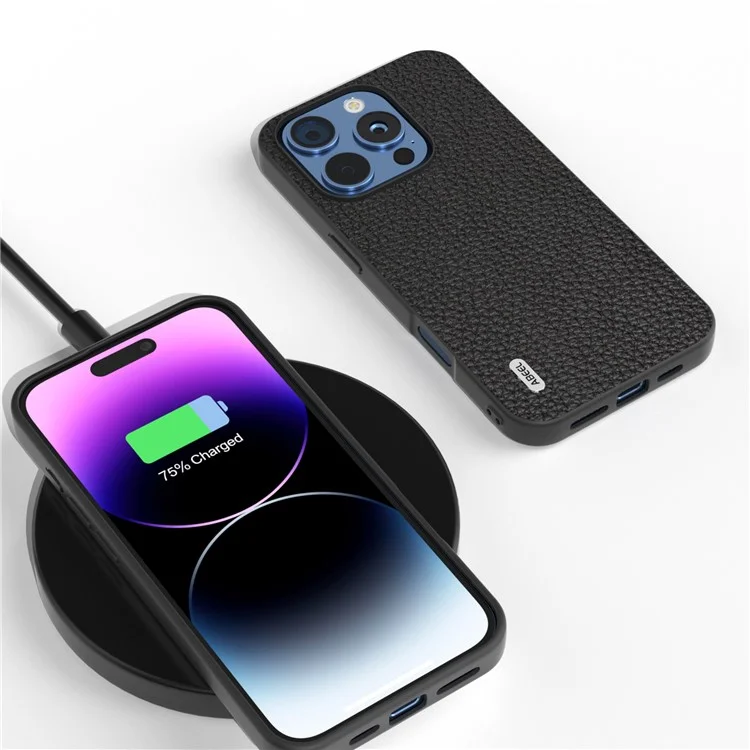 Abeel Para Iphone 16 Pro Max Case Tpu+cubierta de Teléfono Protector de Cuero de Vaca Genuina - Negro