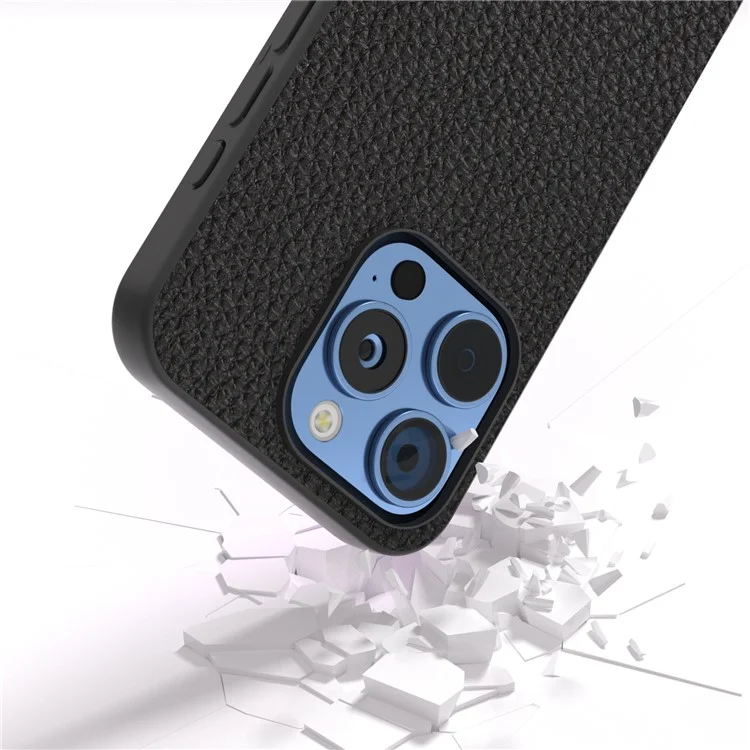 Abeel Para Iphone 16 Pro Max Case Tpu+cubierta de Teléfono Protector de Cuero de Vaca Genuina - Negro