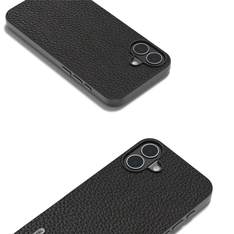 Abeel Para Iphone 16 Plus Case Tpu+cubierta de Teléfono Protector de Cuero de Vaca Genuina - Negro