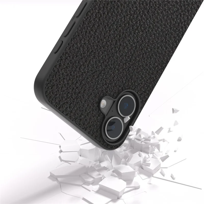 Abeel Para Iphone 16 Plus Case Tpu+cubierta de Teléfono Protector de Cuero de Vaca Genuina - Negro