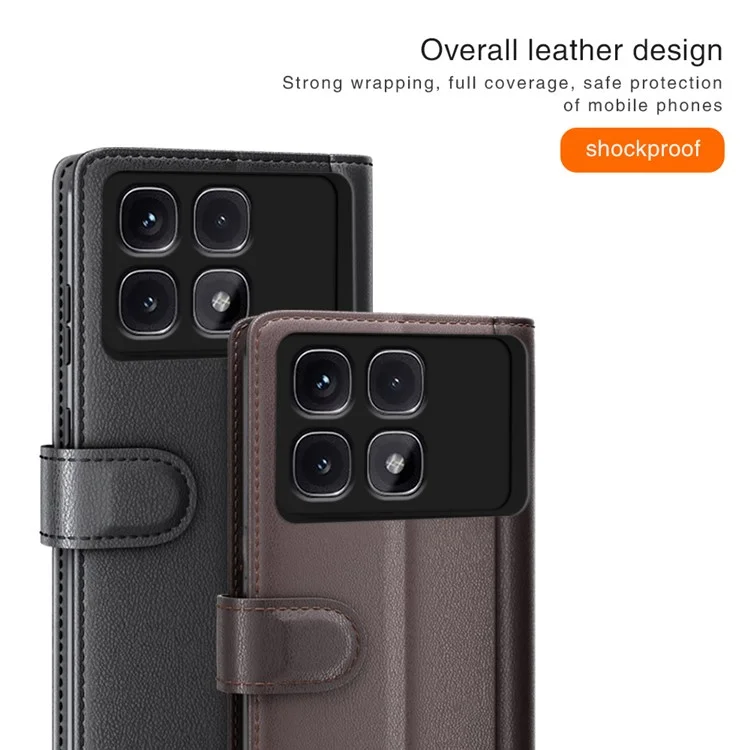 Для Xiaomi Redmi K70 Ultra Case Onuine Split Leather Phone Cover Card Card Card Card - Черный