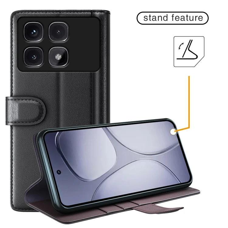 Для Xiaomi Redmi K70 Ultra Case Onuine Split Leather Phone Cover Card Card Card Card - Черный