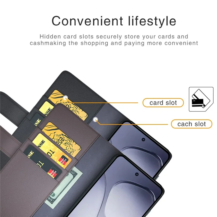 Для Xiaomi Redmi K70 Ultra Case Onuine Split Leather Phone Cover Card Card Card Card - Черный