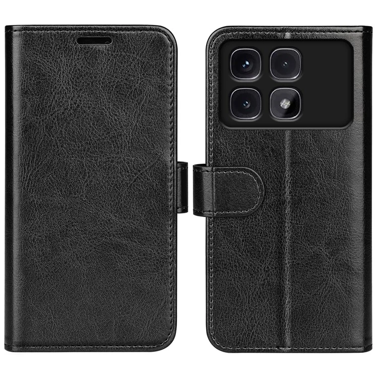 Для Xiaomi Redmi K70 Ultra Wallet Case Crase Crazy Horse Texture Stand Кожаная Телефонная Крышка Телефона - Черный