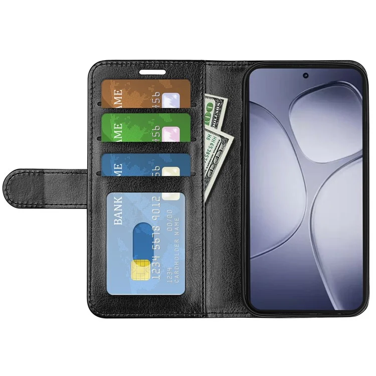 Для Xiaomi Redmi K70 Ultra Wallet Case Crase Crazy Horse Texture Stand Кожаная Телефонная Крышка Телефона - Черный