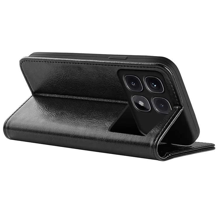 Для Xiaomi Redmi K70 Ultra Wallet Case Crase Crazy Horse Texture Stand Кожаная Телефонная Крышка Телефона - Черный