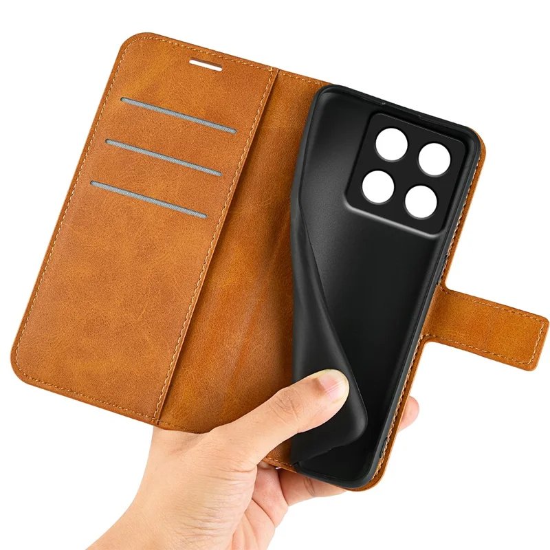 Für Xiaomi 14T Stand Case Anti-Scratch Calf Texture Leather Phone Cover - Gelb