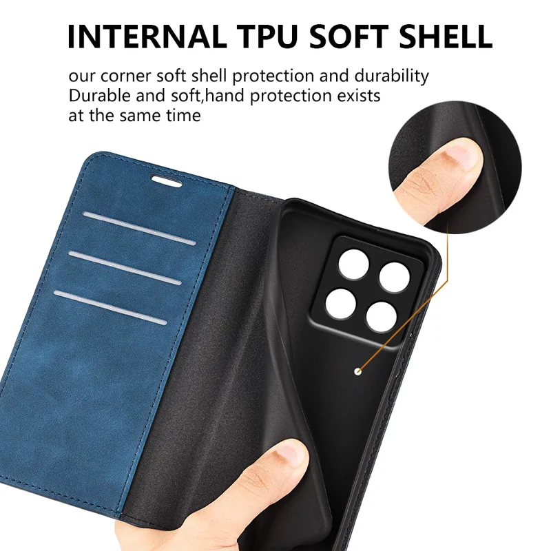 Für Xiaomi 14T Case Skin-Touch Leder Wallet Phone Cover - Blau