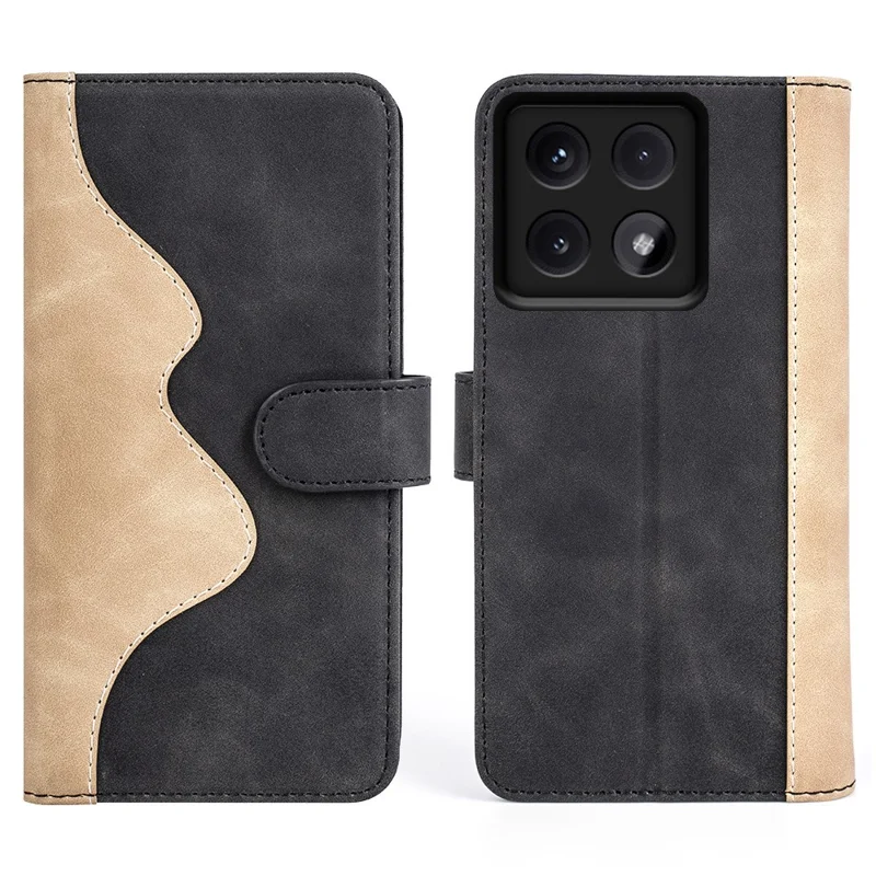 For Xiaomi 14T Pro Wallet Case Leather Phone Cover Splicing Color - Black