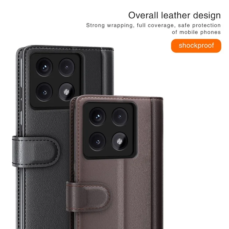 Para Xiaomi 14T Pro Case Genuine Split Leather Phone Cover Wallet Card Slot - Preto