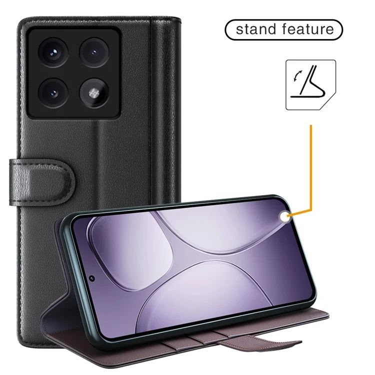 Para Xiaomi 14T Pro Case Genuine Split Leather Phone Cover Wallet Card Slot - Preto