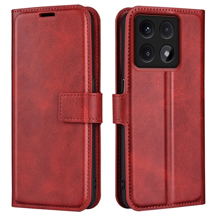 Para Xiaomi 14t Pro Stand Case Anti-srcratch Toced de Terneros Texturo Cubierta - Rojo