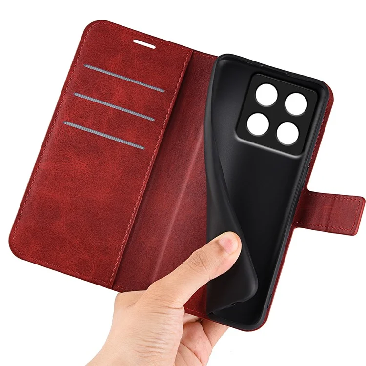 Para Xiaomi 14t Pro Stand Case Anti-srcratch Toced de Terneros Texturo Cubierta - Rojo