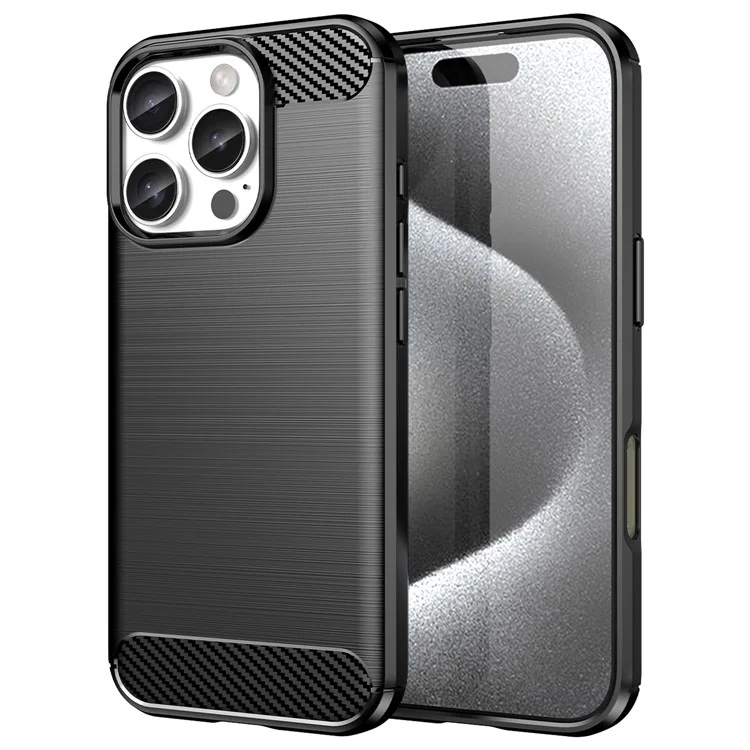 Funda para iPhone 16 Pro Max de fibra de carbono con textura TPU y cubierta de teléfono cepillada - Negro