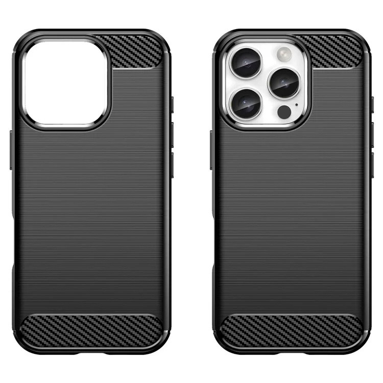 Funda para iPhone 16 Pro Max de fibra de carbono con textura TPU y cubierta de teléfono cepillada - Negro