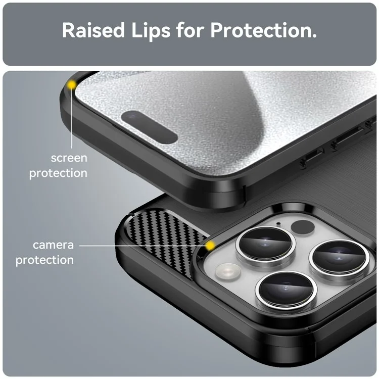 Funda para iPhone 16 Pro Max de fibra de carbono con textura TPU y cubierta de teléfono cepillada - Negro