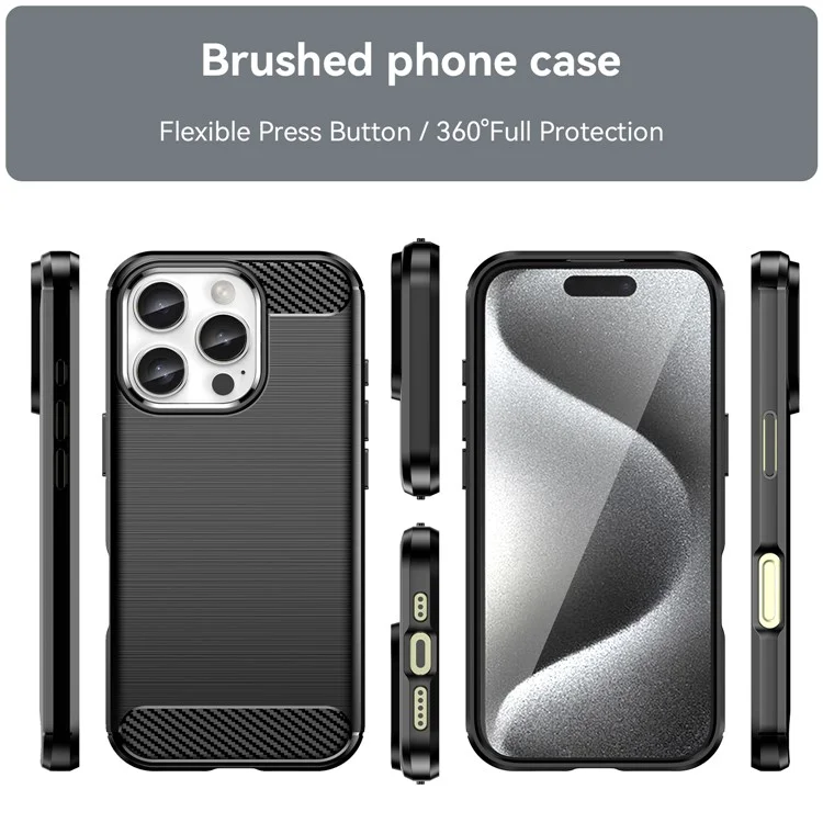 Funda para iPhone 16 Pro Max de fibra de carbono con textura TPU y cubierta de teléfono cepillada - Negro