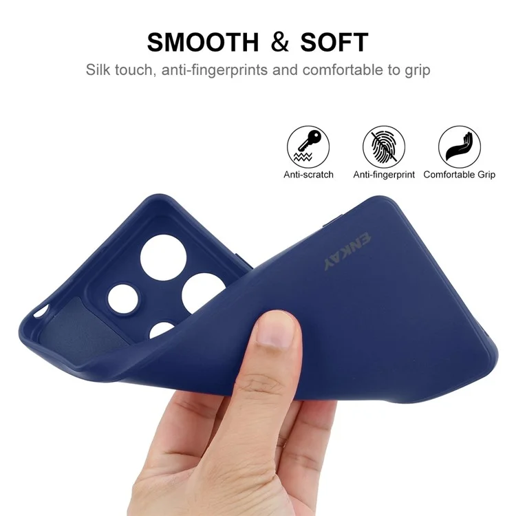 ENKAY HAT PRINCE For Xiaomi Redmi Note 13 Pro 5G  /  Poco X6 5G Case Straight Edge Liquid Silicone Phone Cover - Dark Blue