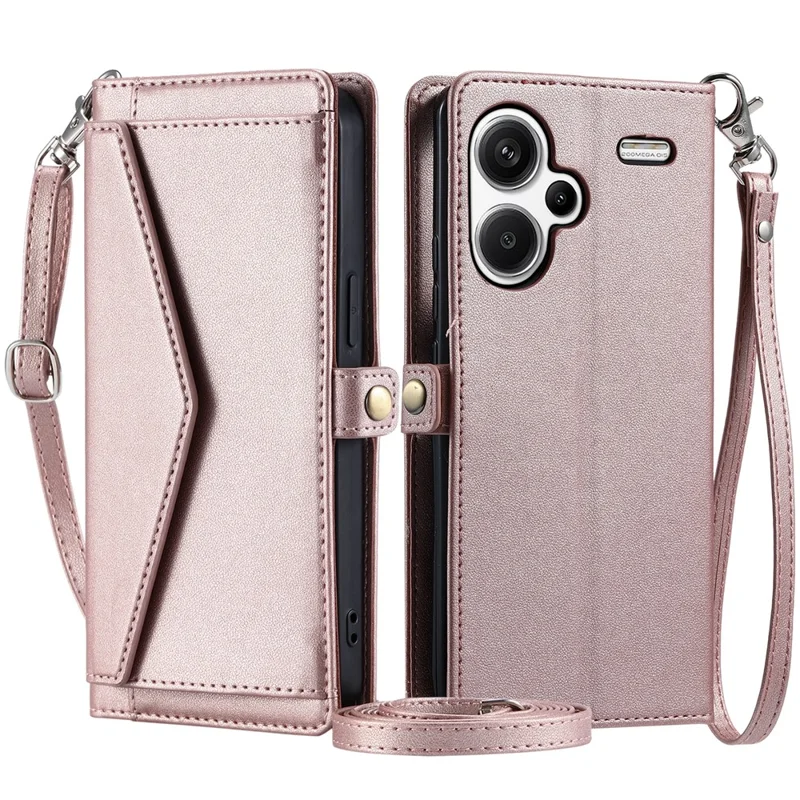 Para Xiaomi Redmi Note 13 Pro+ 5g Case de Cuero Capacitación Del Teléfono Con Correas - Oro Rosa