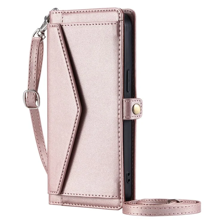 For Xiaomi Poco X6 5G  /  Redmi Note 13 Pro 5G Leather Case Wallet Stand Phone Cover with Straps - Rose Gold