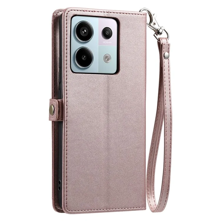 For Xiaomi Poco X6 5G  /  Redmi Note 13 Pro 5G Leather Case Wallet Stand Phone Cover with Straps - Rose Gold