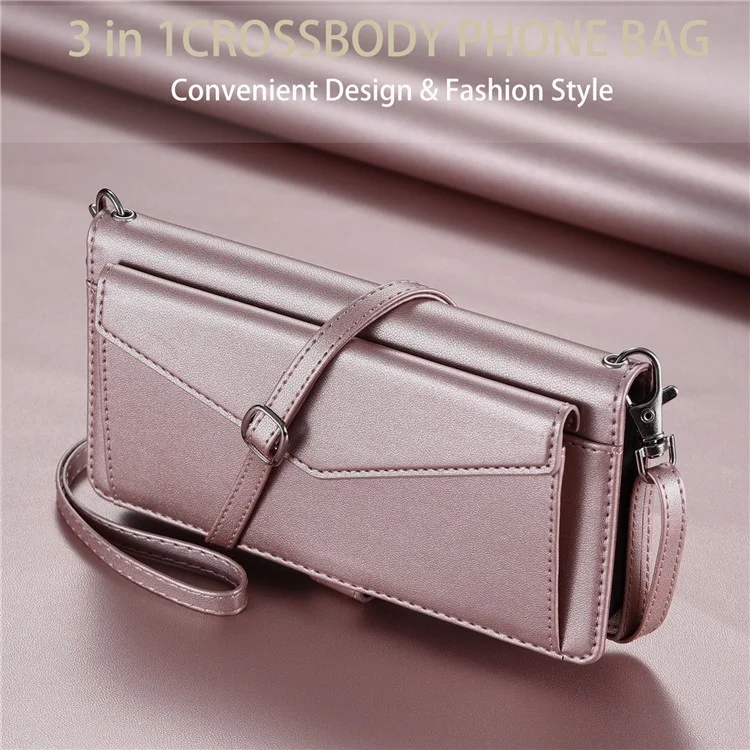 For Xiaomi Poco X6 5G  /  Redmi Note 13 Pro 5G Leather Case Wallet Stand Phone Cover with Straps - Rose Gold