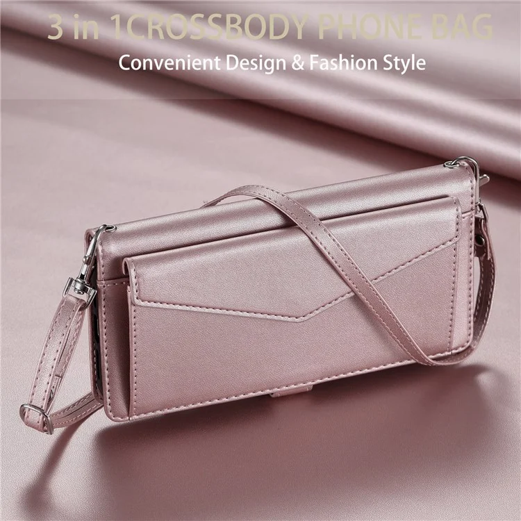 For Xiaomi Poco X6 5G  /  Redmi Note 13 Pro 5G Leather Case Wallet Stand Phone Cover with Straps - Rose Gold