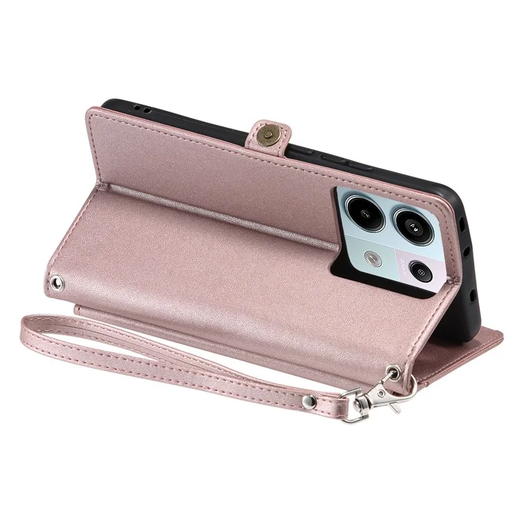 For Xiaomi Poco X6 5G  /  Redmi Note 13 Pro 5G Leather Case Wallet Stand Phone Cover with Straps - Rose Gold