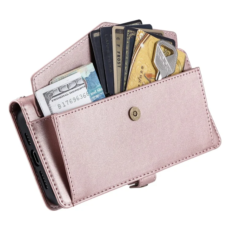 For Xiaomi Poco X6 5G  /  Redmi Note 13 Pro 5G Leather Case Wallet Stand Phone Cover with Straps - Rose Gold