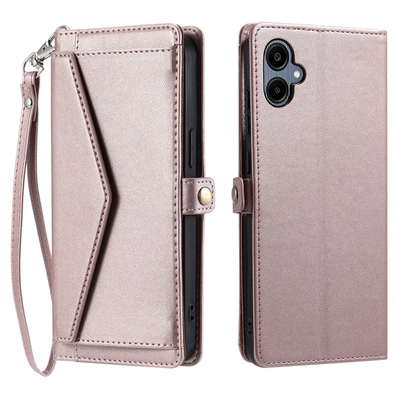 For Samsung Galaxy A06 4G Leather Case with Wrist Strap Wallet Stand Phone Cover - Rose Gold
