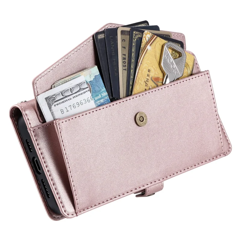 For Samsung Galaxy A06 4G Leather Case with Wrist Strap Wallet Stand Phone Cover - Rose Gold