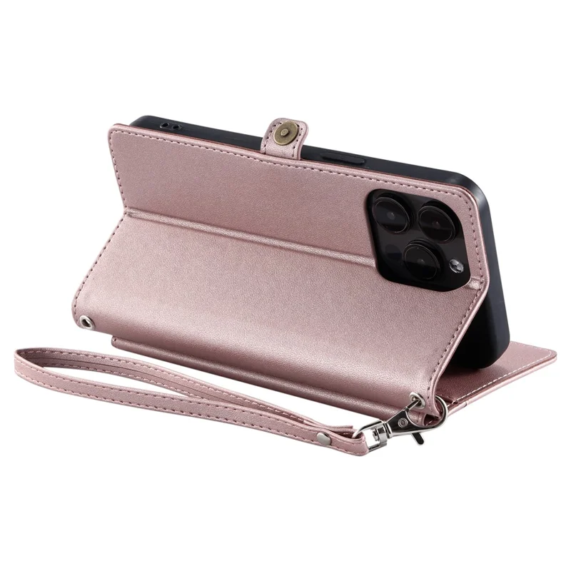 Per Iphone 16 Pro Max Leather Case Con Copertina Per il Telefono Per Portafoglio Cinturino da Polso - Oro Rosa
