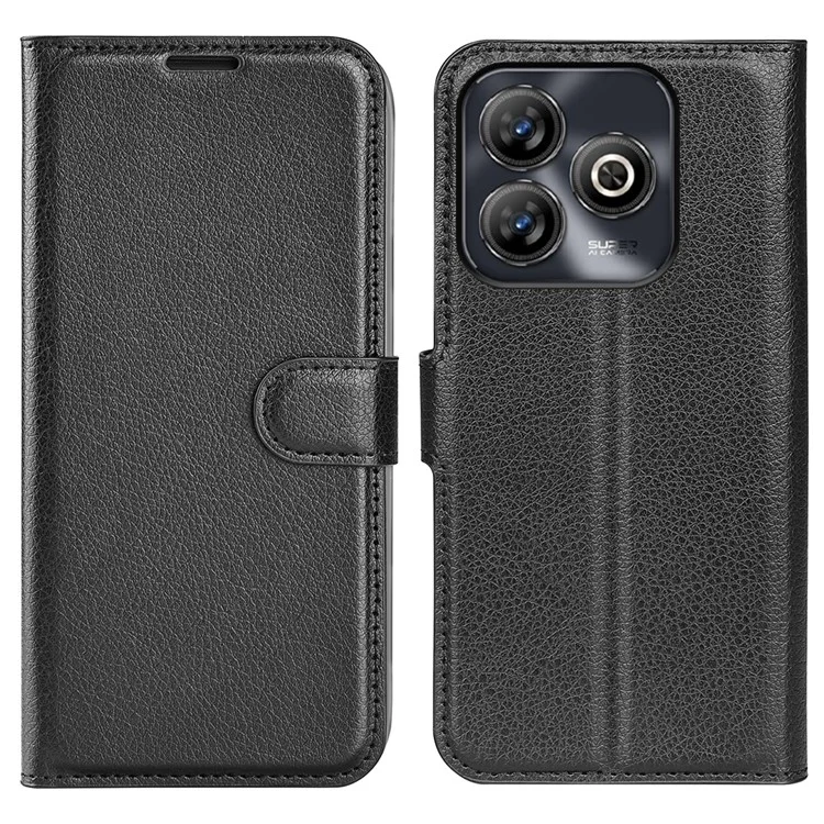 For ZTE Blade A75 4G Case Litchi Texture Shockproof Leather Wallet Phone Cover - Black