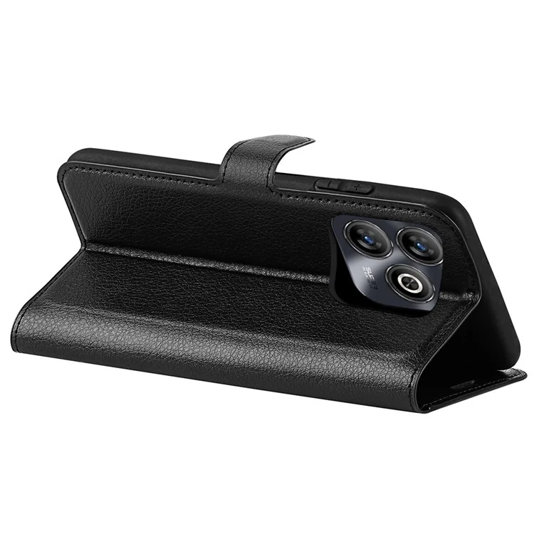 For ZTE Blade A75 4G Case Litchi Texture Shockproof Leather Wallet Phone Cover - Black
