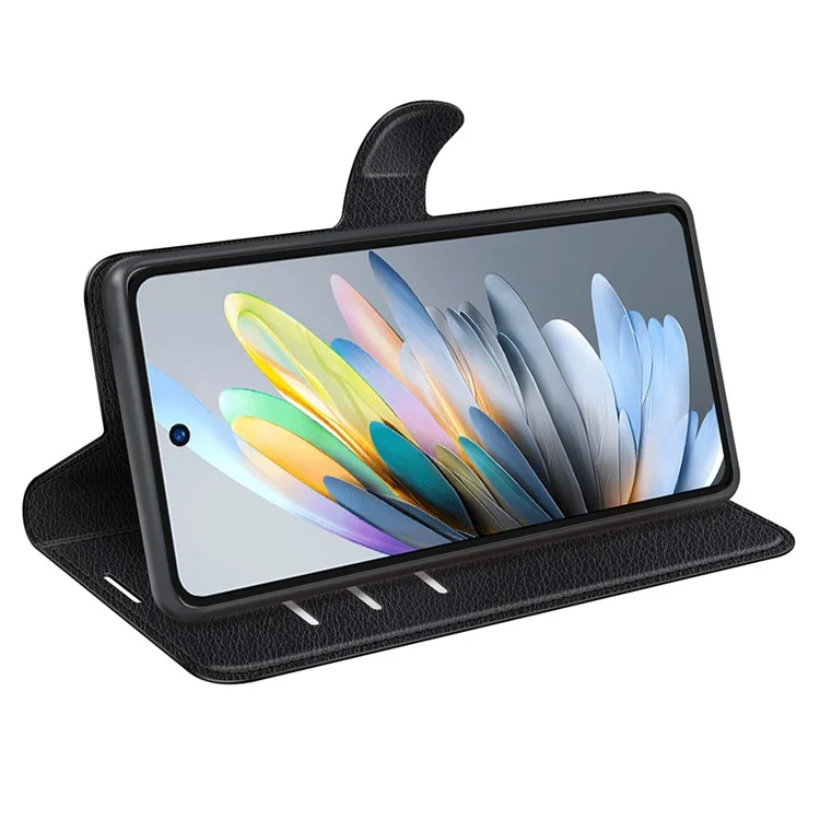 For ZTE Blade A75 4G Case Litchi Texture Shockproof Leather Wallet Phone Cover - Black