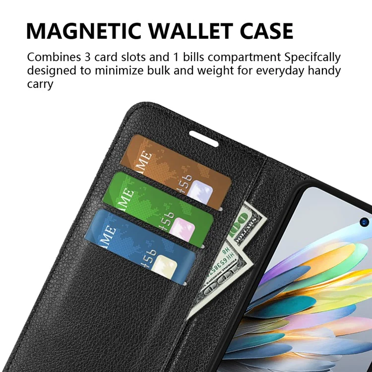 For ZTE Blade A75 4G Case Litchi Texture Shockproof Leather Wallet Phone Cover - Black