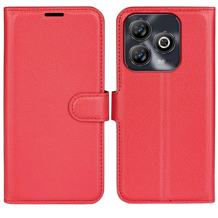 For ZTE Blade A75 4G Case Litchi Texture Shockproof Leather Wallet Phone Cover - Red