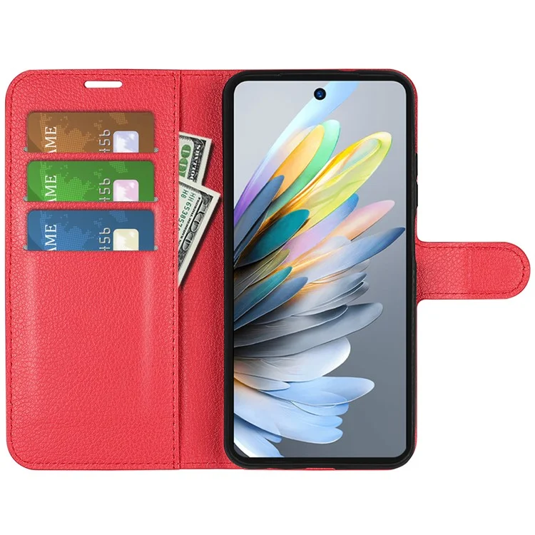 For ZTE Blade A75 4G Case Litchi Texture Shockproof Leather Wallet Phone Cover - Red