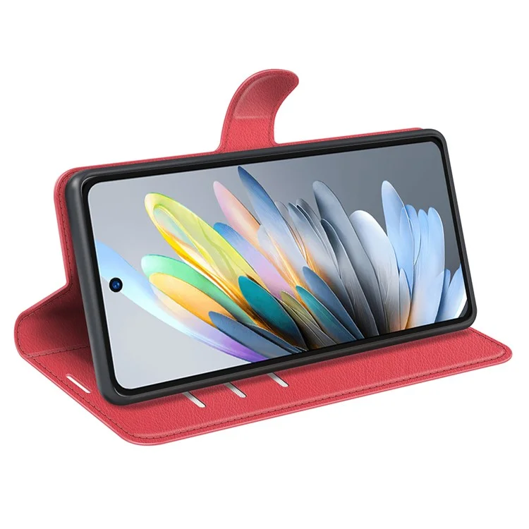 For ZTE Blade A75 4G Case Litchi Texture Shockproof Leather Wallet Phone Cover - Red
