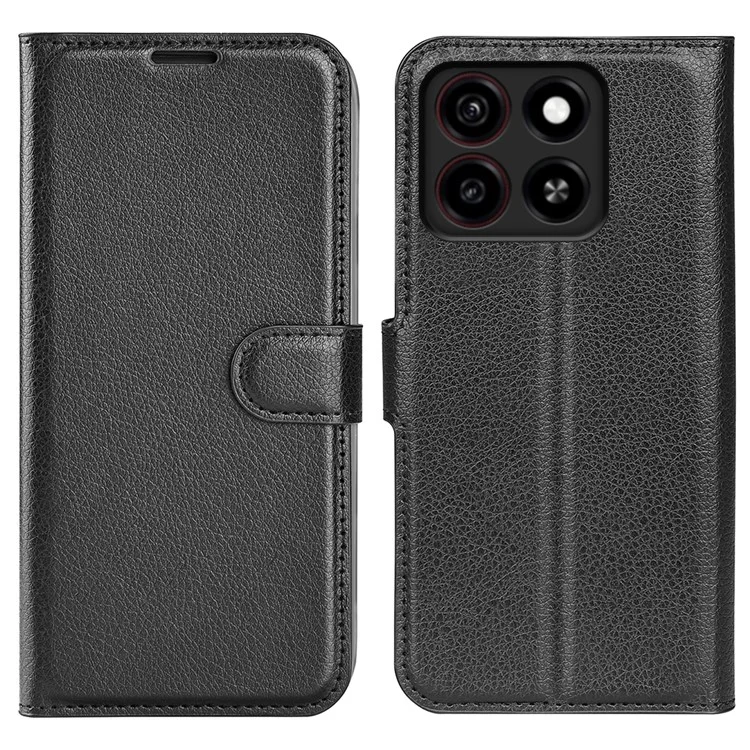 For ZTE Blade A35 Case Litchi Texture Shockproof Leather Wallet Phone Cover - Black