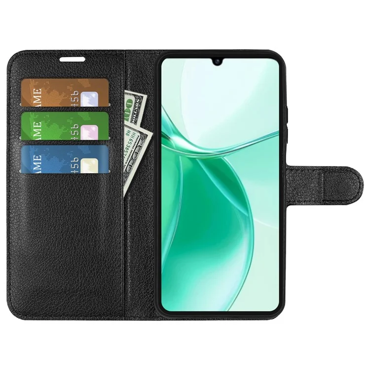 For ZTE Blade A35 Case Litchi Texture Shockproof Leather Wallet Phone Cover - Black