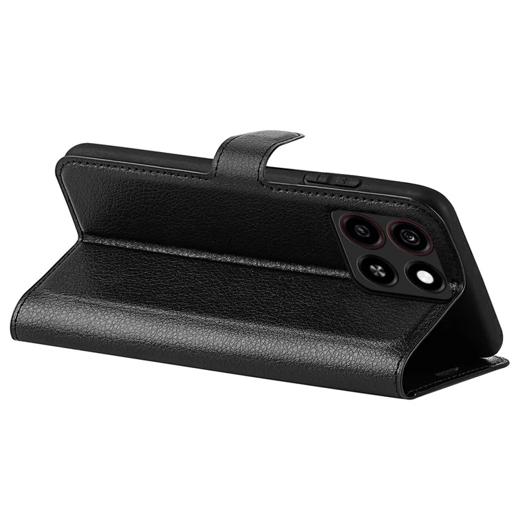 For ZTE Blade A35 Case Litchi Texture Shockproof Leather Wallet Phone Cover - Black