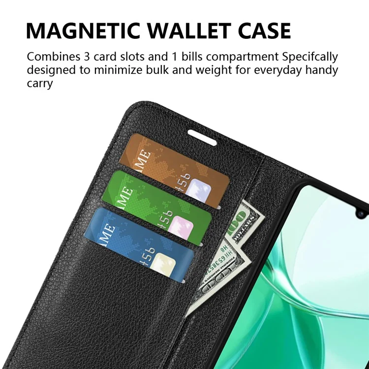 For ZTE Blade A35 Case Litchi Texture Shockproof Leather Wallet Phone Cover - Black