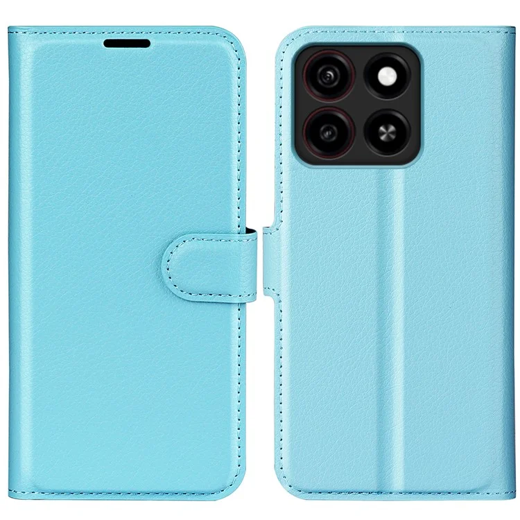 For ZTE Blade A35 Case Litchi Texture Shockproof Leather Wallet Phone Cover - Blue