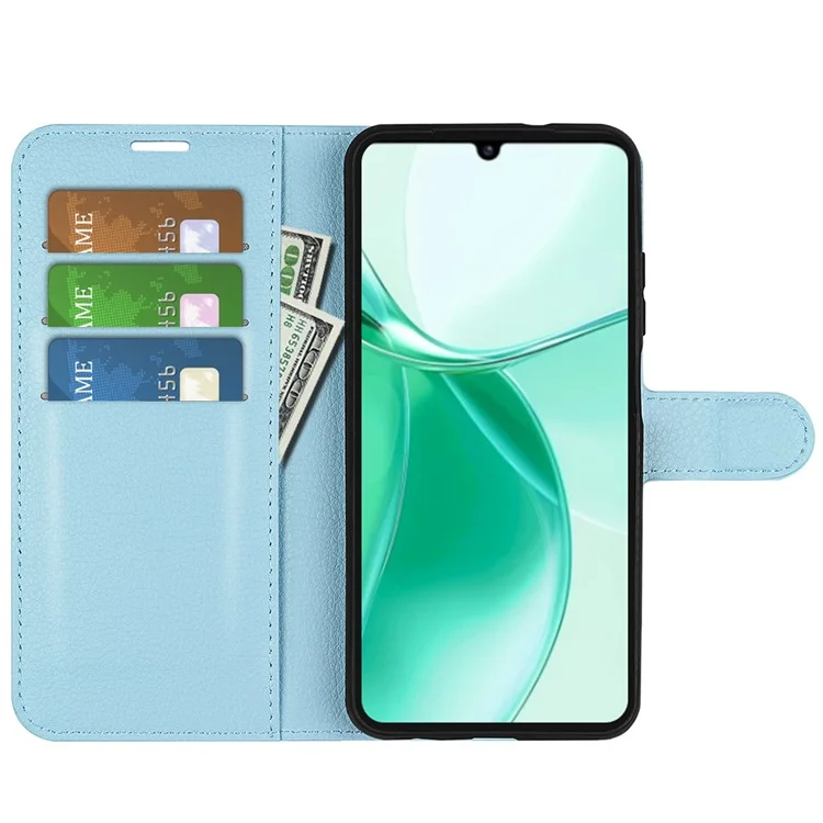 For ZTE Blade A35 Case Litchi Texture Shockproof Leather Wallet Phone Cover - Blue
