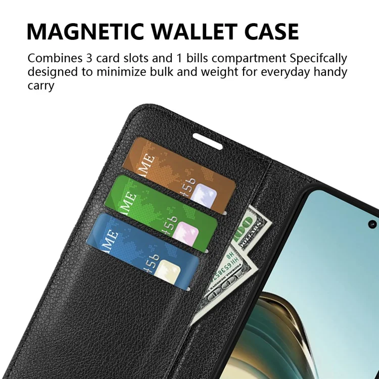 Для Realme 13 Pro 5g Case Litchi Texture Shock -resept The Leather Wallet Cover Phone - Черный