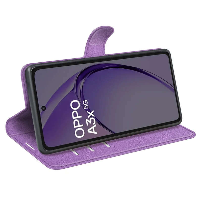 For Oppo A3x 5G / A3x 4G / A3 5G / A3 4G / A60 5G / A40 4G Case Litchi Texture Shockproof Leather Wallet Phone Cover - Purple
