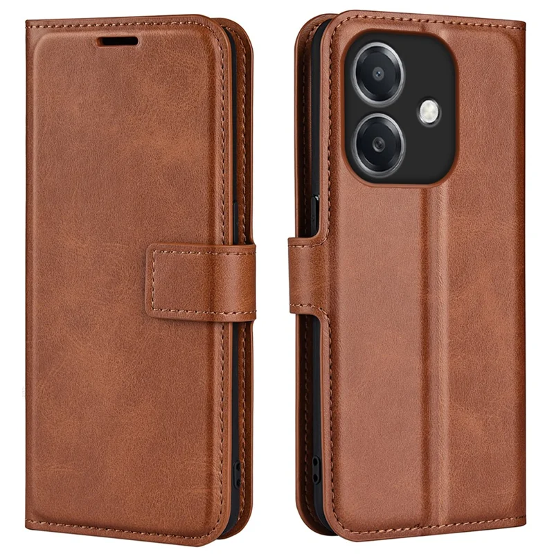 For Oppo A3x 5G / A3x 4G / A3 5G / A3 4G / A60 5G / A40 4G Stand Case Anti-Scratch Calf Texture Leather Phone Cover - Light Brown