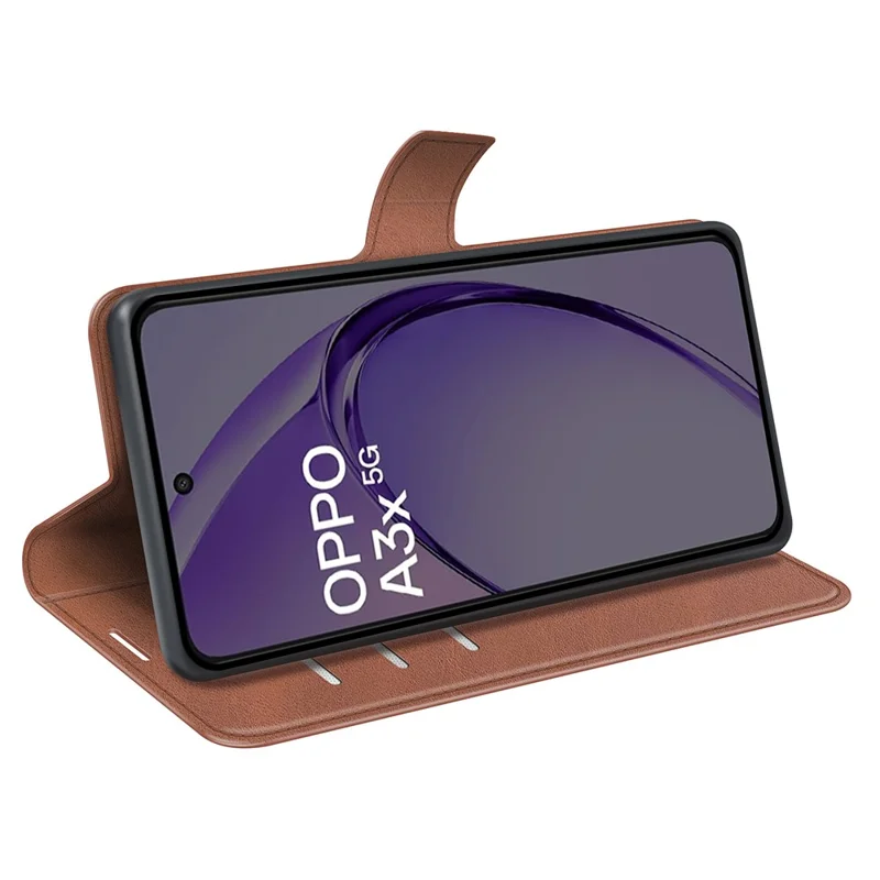 For Oppo A3x 5G / A3x 4G / A3 5G / A3 4G / A60 5G / A40 4G Stand Case Anti-Scratch Calf Texture Leather Phone Cover - Light Brown