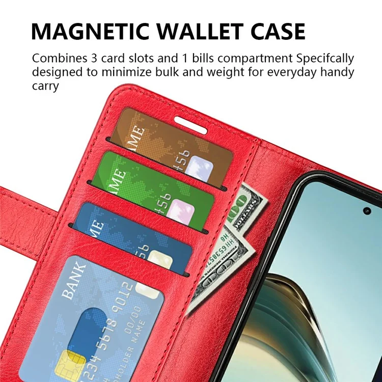Per Realme 13 Pro 5G Wallet Case Crazy Horse Texture Copertura in Pelle - Rosso